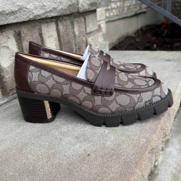 COACH CORA JACQUARD MONOGRAM LOAFER 8 Women's Retro Chunky Heel Shoe Brown New - Picture 7 of 12